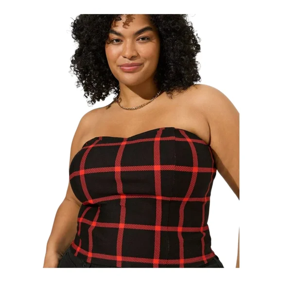 Torrid Sweetheart Plaid Strapless Corset Top - Red and Black Striped Size 2X - Picture 3 of 8